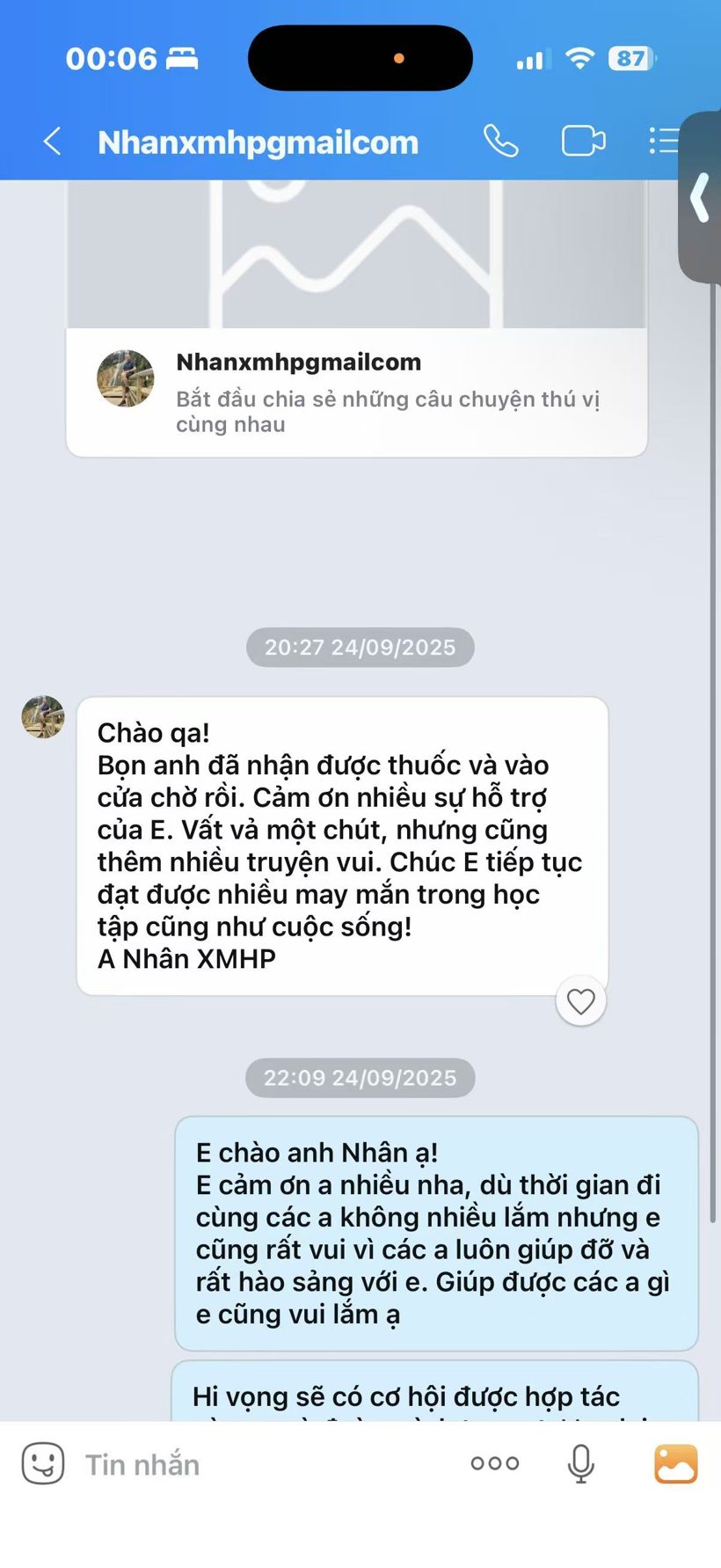 Screenshot of Anh Nhân's message