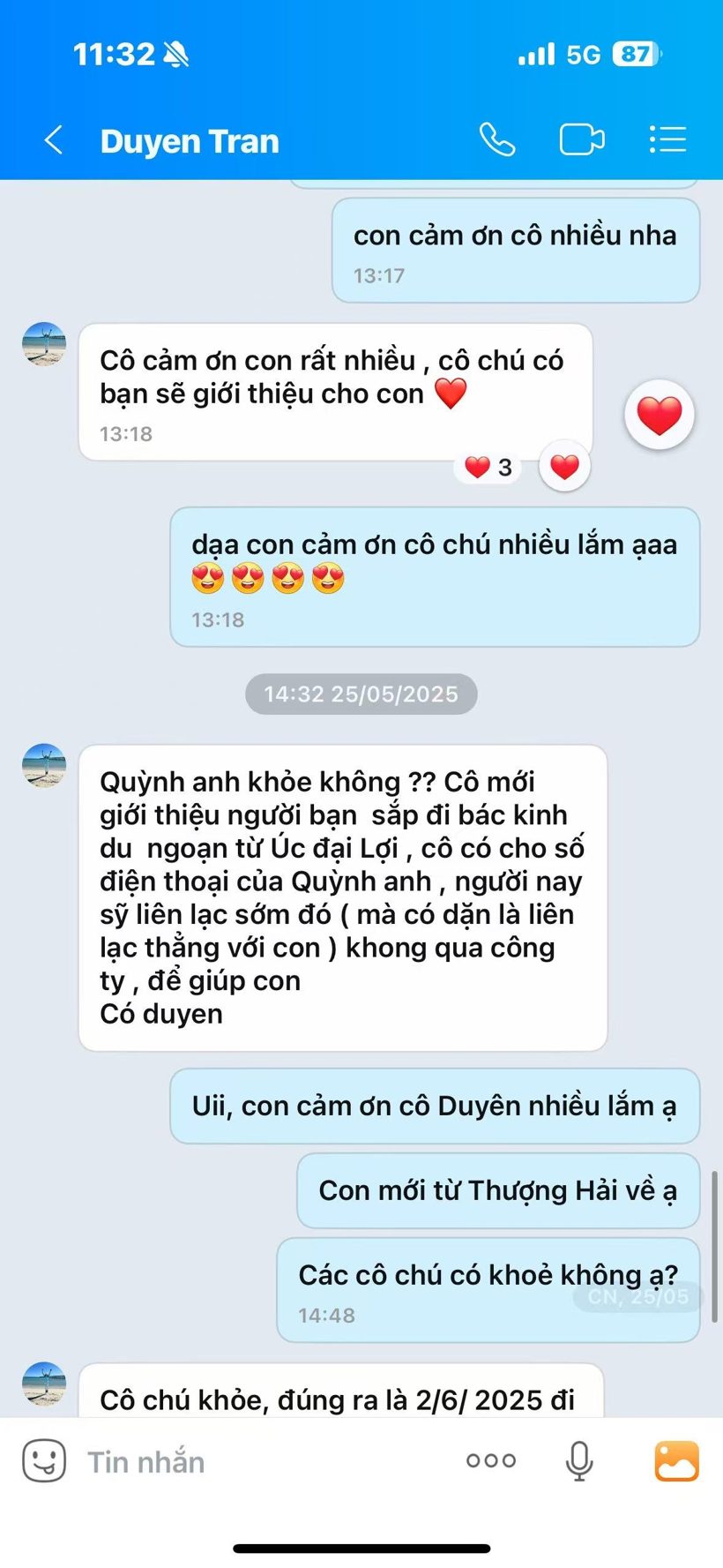 Screenshot of Cô Duyên's message